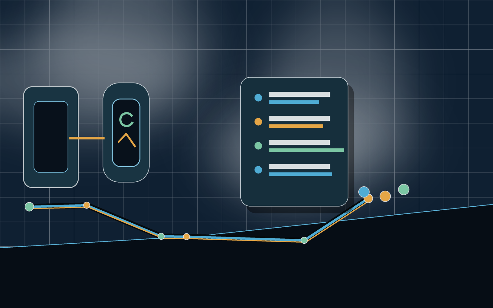 Phone-to-watch handoff scene with connected device cards and route data.