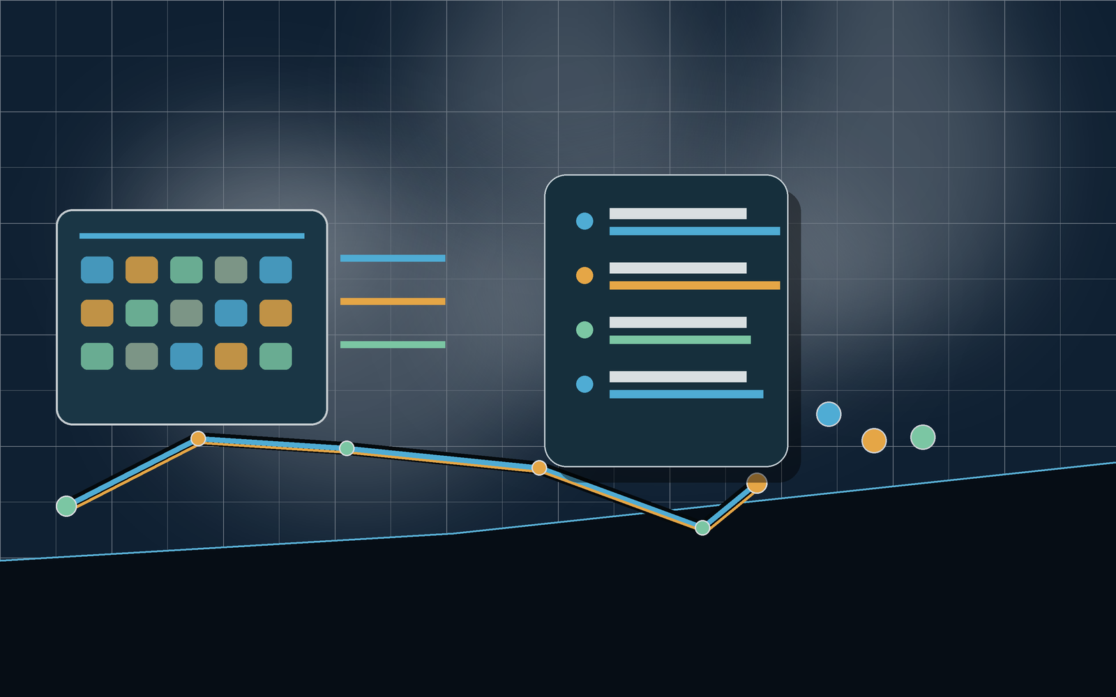 Release notes scene with calendar blocks and update cards.