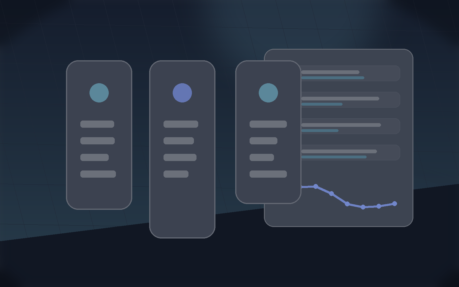 Coach dashboard scene with player cards and team workout trends.
