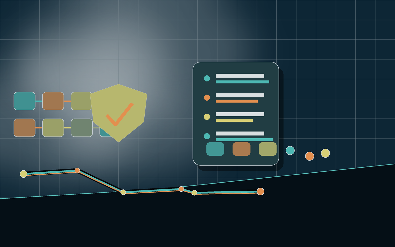 Admin support visibility scene with shield and request cards.