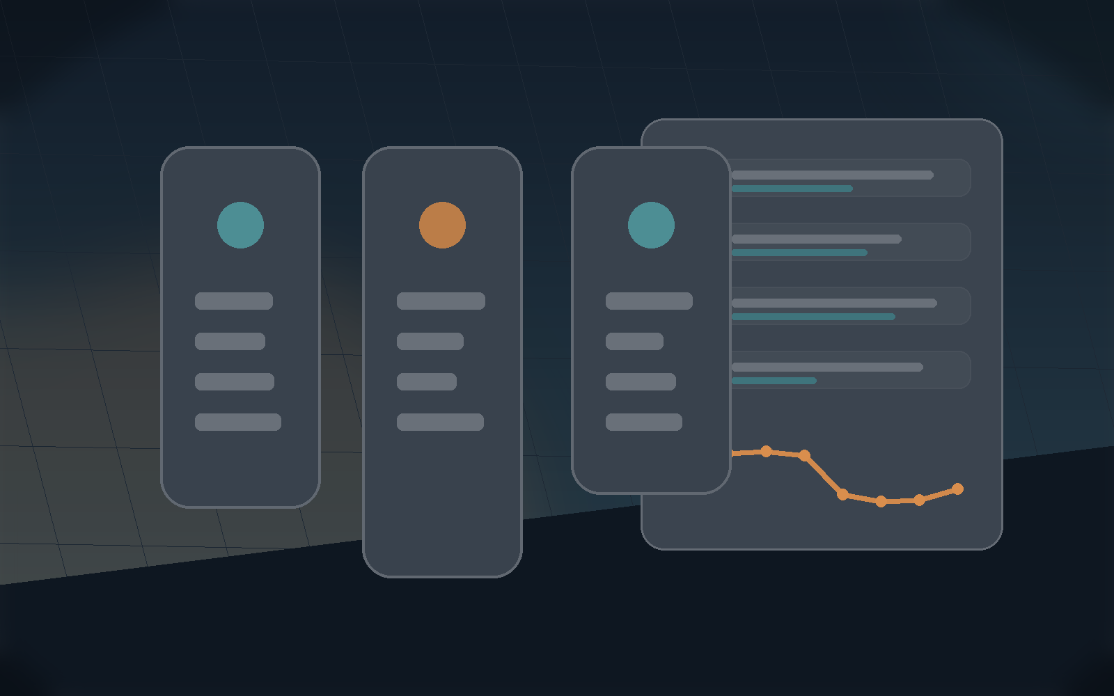Integration dashboard with workout import cards and trend lines.