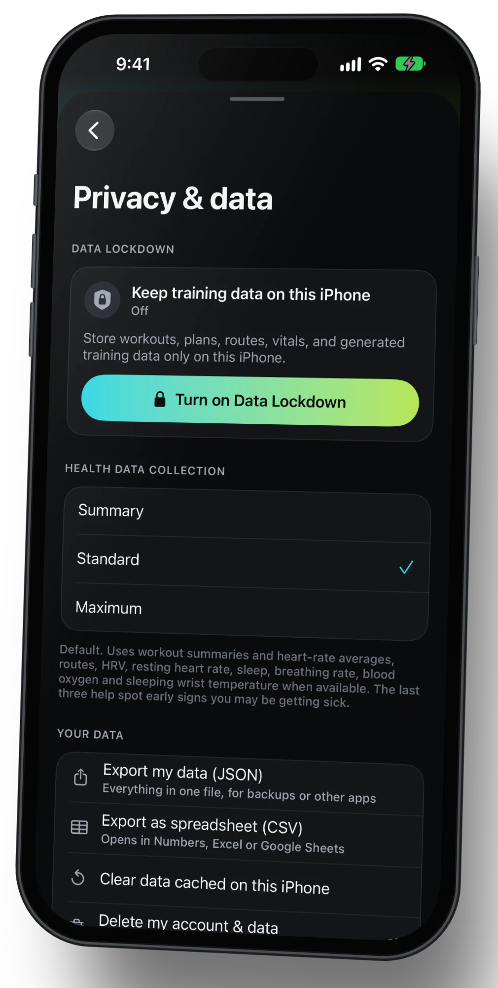 Privacy and data settings with Data Lockdown on iPhone.