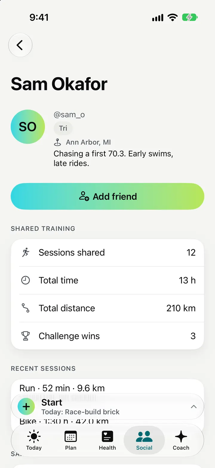 An athlete profile on iPhone.