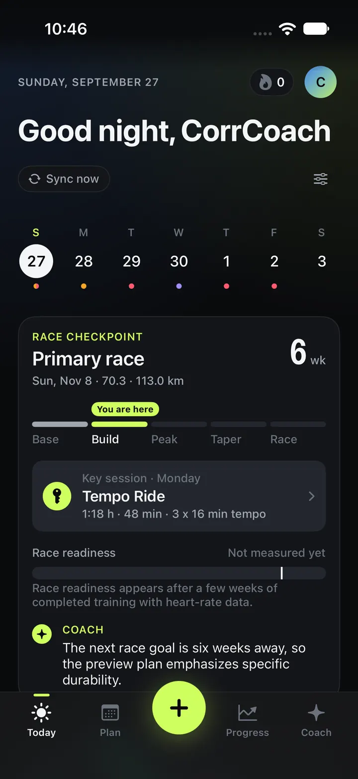 The race checkpoint on iPhone with a phase bar and a You are here marker.