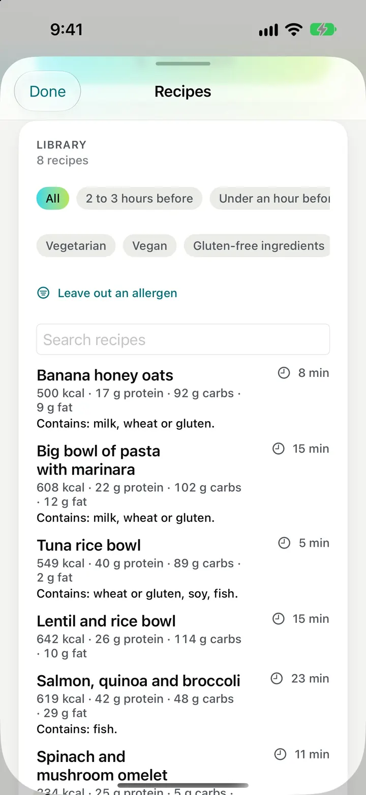 The recipe library on iPhone.
