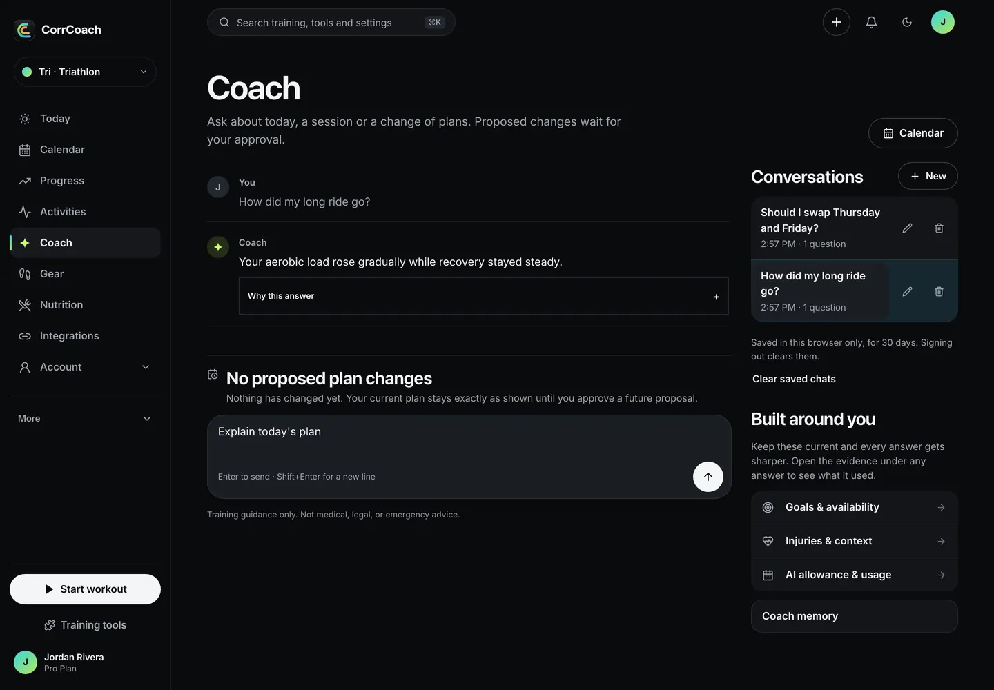 Saved Coach chats on the web.